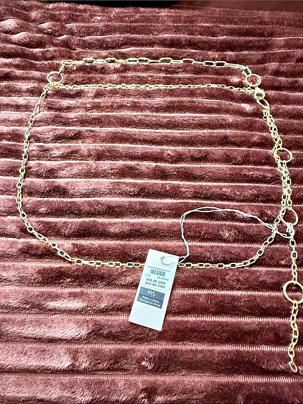 Anthropologie Every Day Every Way Chain Belly Chain / Belt Gold Chain Belt M/L